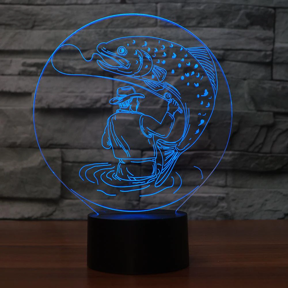 3D Мужская большая рыбка настольная лампа 7 видов цветов Изменение LED визуальный