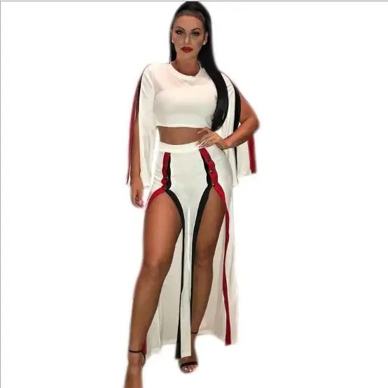 2019 new pure color sexy casual high-slit pants two-piece set | Тематическая одежда и униформа