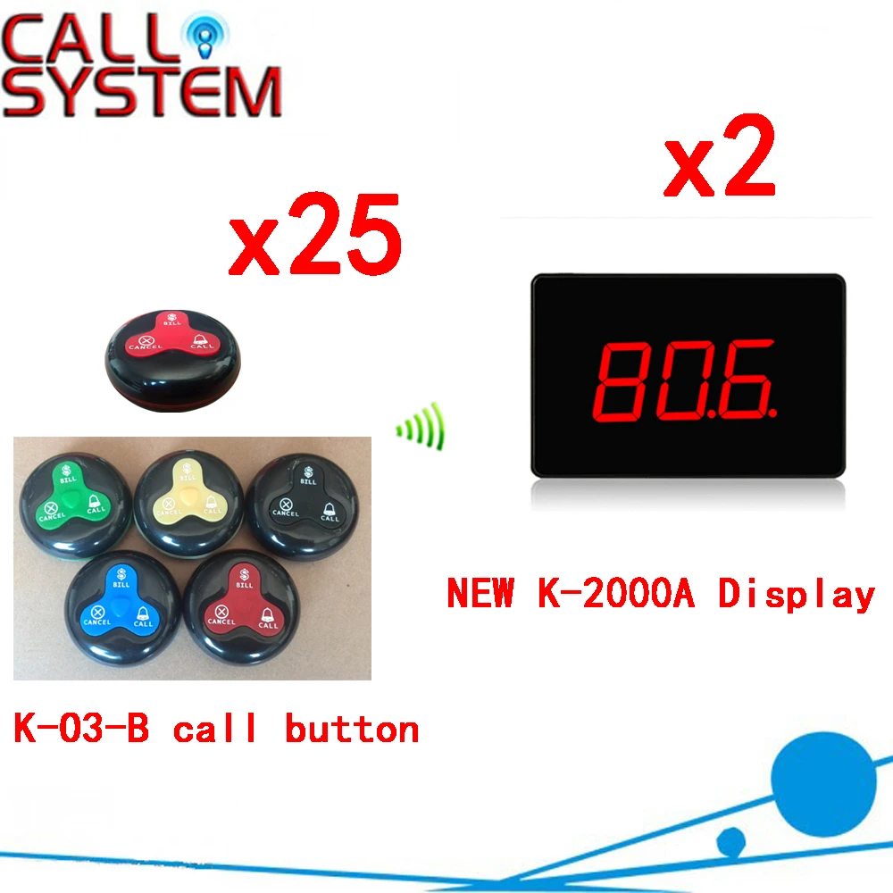 

Wireless Table Buzzer Calling System Restaurant Hotel Device Guest Call Button Service Pager Set(2 display+25 call button)