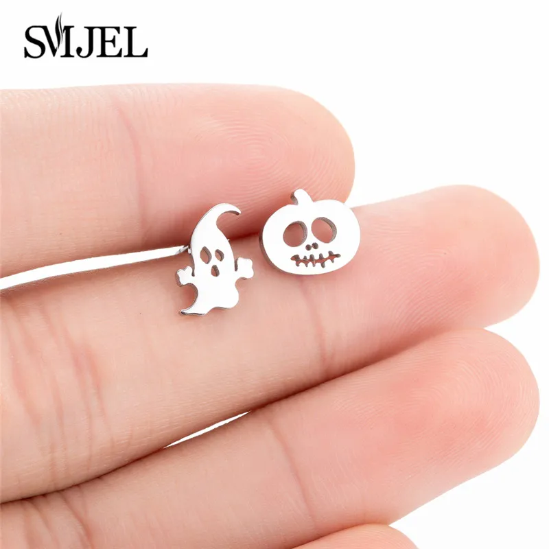 ghost SMJEL Korean Stainless Steel Earrings for Women pendientes hombre Flower Small Earrings Studs Birthday Gifts Wholesale - Окраска металла: ghost