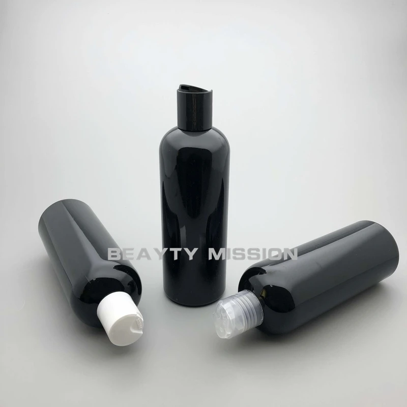 

BEAUTY MISSION 20pcs 300ml Black Pet Shampoo Cosmetic Oil Plastic Lotion Bottle Disc Cap Refillable Perfume Container