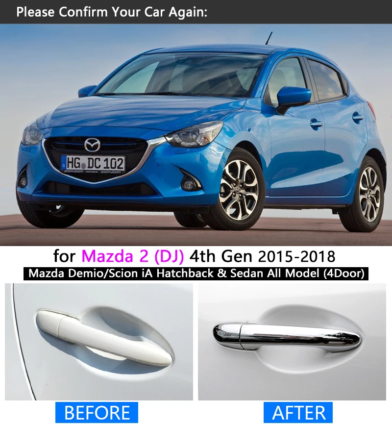 Набор хромированных чехлов для дверных ручек Mazda 2 Demio 2015-2018 DJ 2016 2017 седан хэтчбек