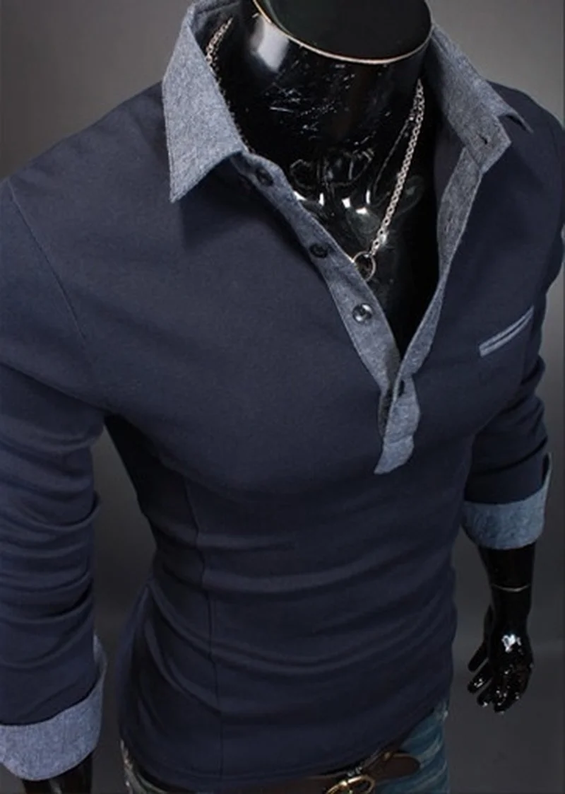 Мужская деловая рубашка-поло Zogaa повседневная облегающая хлопковая с длинным