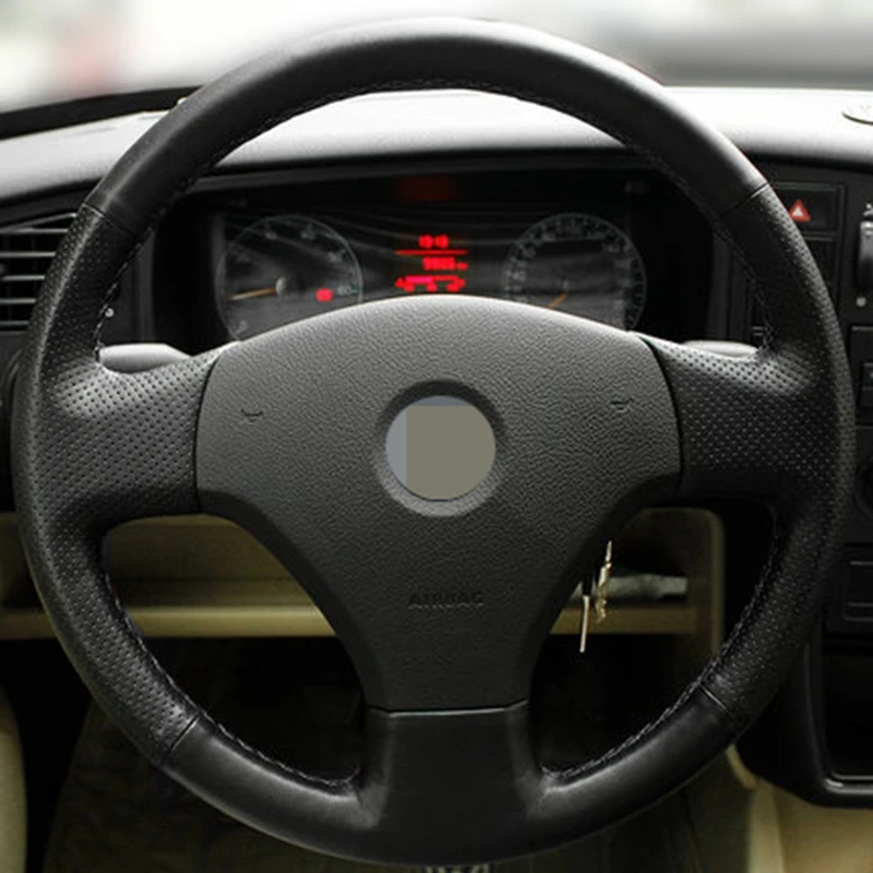 GNUPME натуральная кожа рука сшитый черный чехол рулевого колеса автомобиля для
