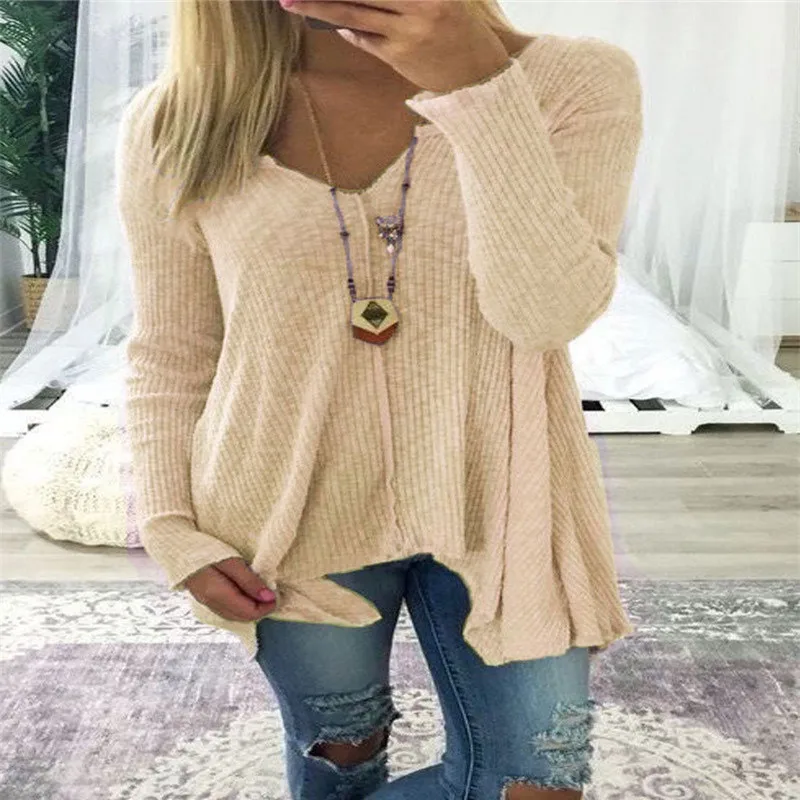 Женский трикотажный свитер с вырезами на плечах v-образным вырезом и длинными