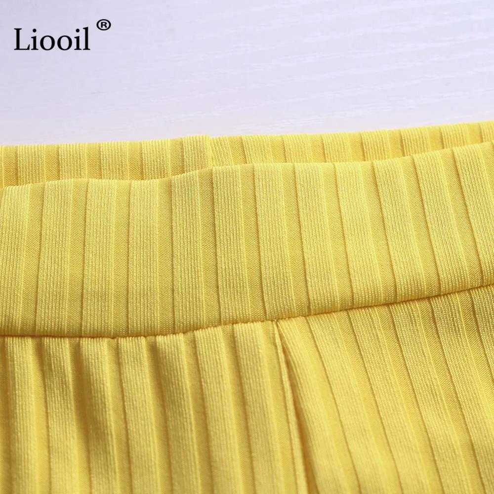 Liooil, черный комплект из двух предметов, зимний сексуальный комплект из 2 предметов с открытыми плечами, топ и штаны, наряды для женщин, зеленый, желтый,, подходящие комплекты
