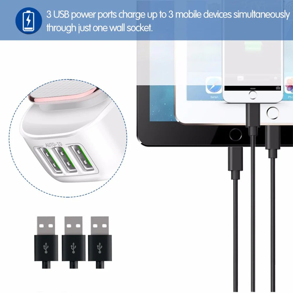 Powstro 3 USB 5 в 4 а зарядное устройство для телефона Универсальный светодиодный