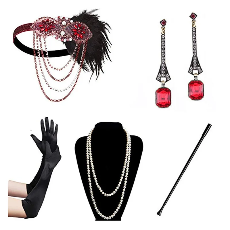 

2019 New Arrive Flapper Feather Headband earrings 1920s 50s Style Cigarette Holder Sets Great Gatsby Party accessories