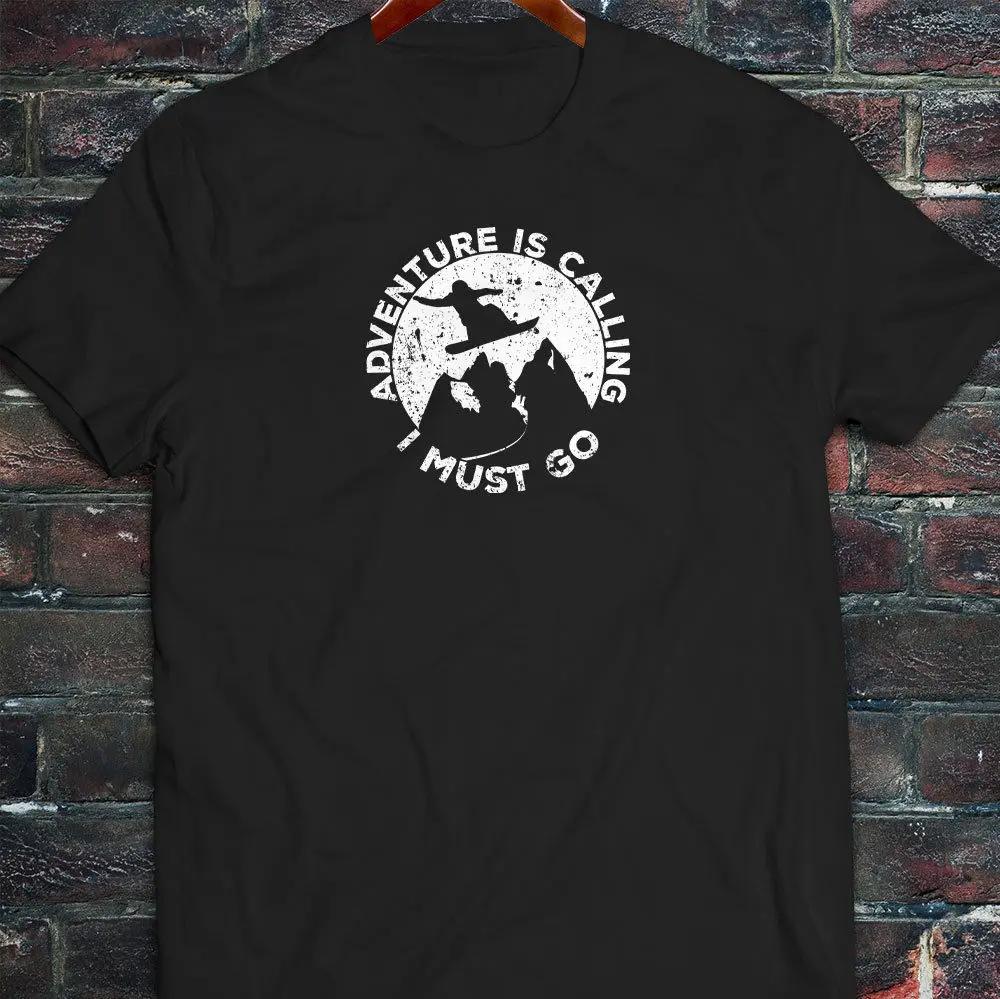

Cool T-Shirts Designs Best Selling Men SNOWBOARD: ADVENTURE IS CALLING WINTER SNOW Mens Black T-Shirt T-shirt