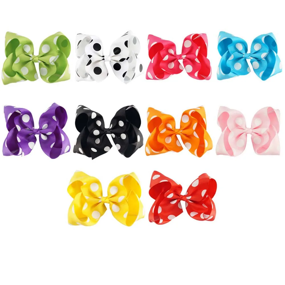 

5 Inch Polka Dots Hair Bows Grosgrain Ribbon Knotted Bow With 6cm Hair Clips For Children Girls Hairpins Hair Accessories