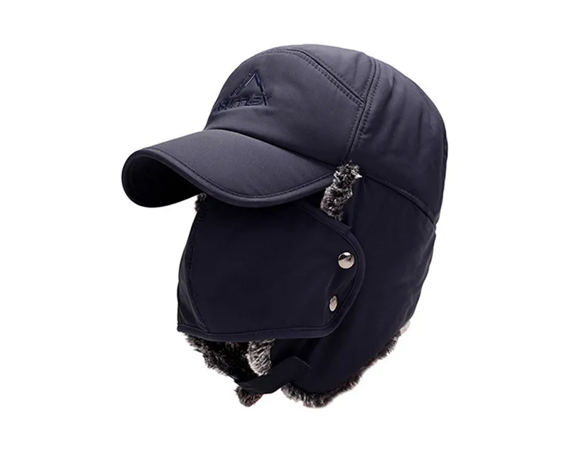 XdanqinX Winter Women's Warm Hat Bomber Hats With Mask Plus Fluff Thick Men's Earmuffs Hat All-round Warm Hooded Unisex Ski Cap