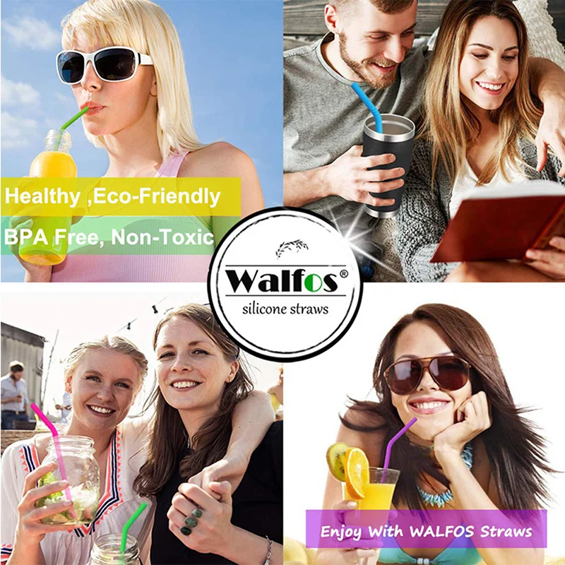 WALFOS пищевой 6 штук силиконовые обычные Размеры Многоразовые трубочки для кружка, стакан многоразовые трубочки для питья