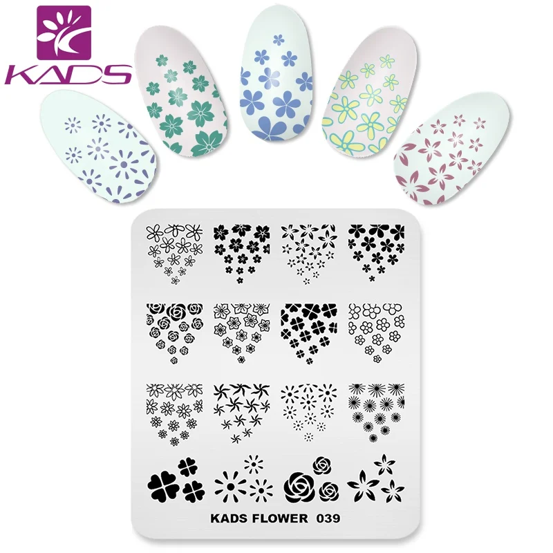 KADS Flower-039 пластины для штамповки ногтей Цветочная тема гвоздь штамп Роза Клевер Дизайн ногтей шаблон Трафарет DIY маникюр шаблон инструмент