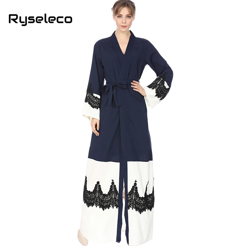 Ryseleco/Новинка кружевное лоскутное длинное женское Платье макси с запахом со