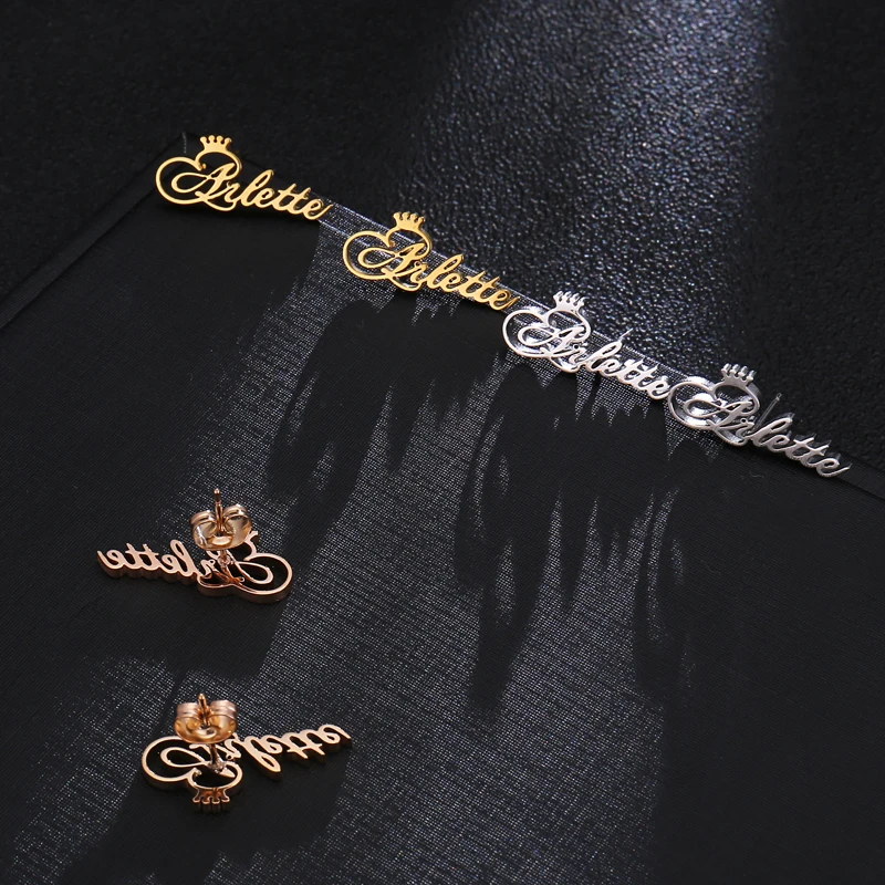 Crown Stud Earrings Personalize Name Earring For Women Stainless Steel Customize Letter Piercing Christmas Gift |