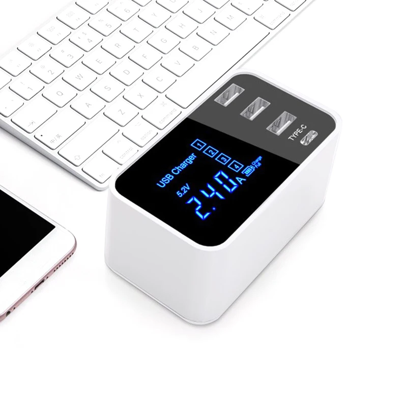 Зарядное устройство для телефона дисплей емкость аккумулятора 4 порта USB