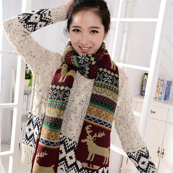 2017 зимняя новинка Женская рождественская Печать оленей узор вязаный шарф