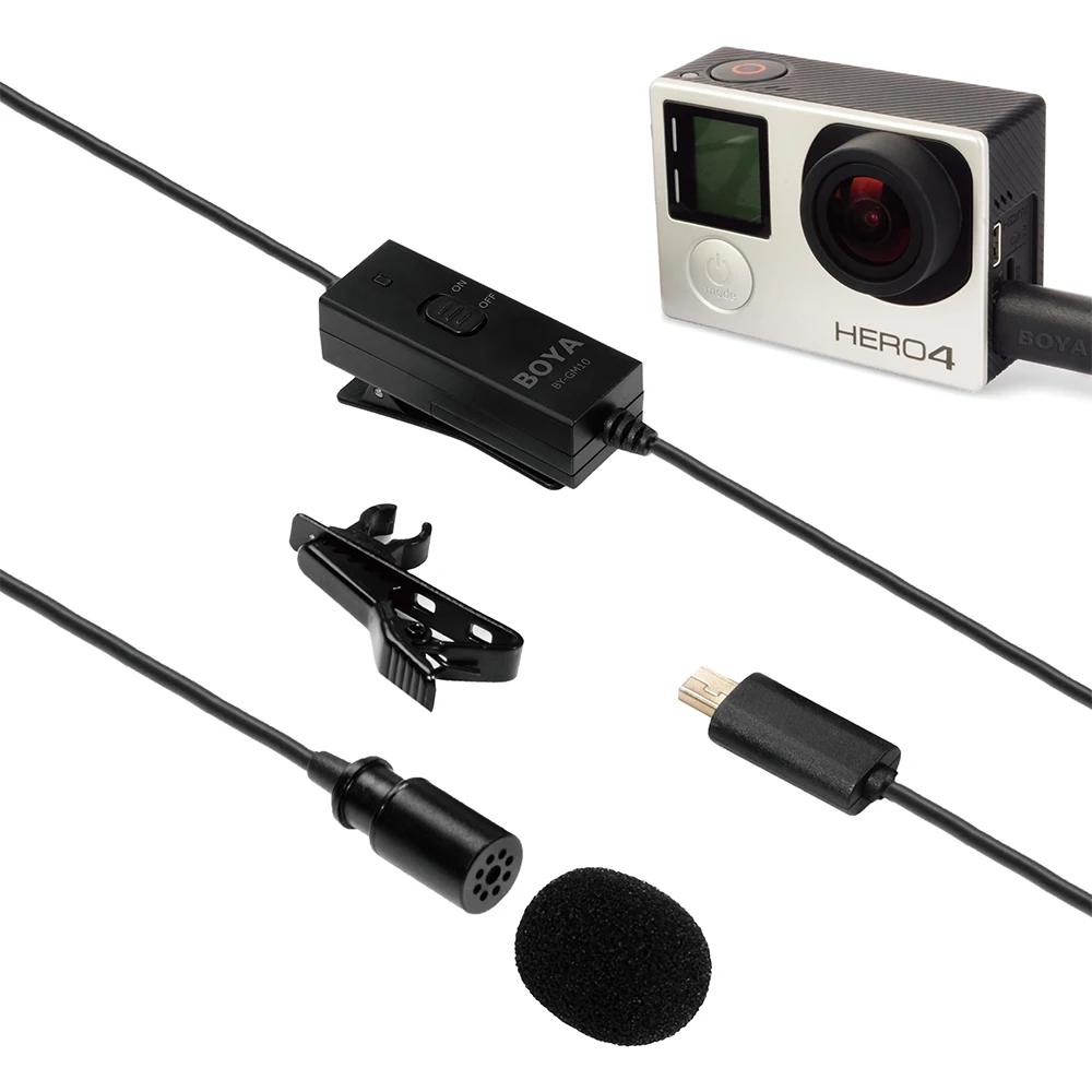 BOYA BY-GM10 Pro Lapel Clip Type Omnidirectional Condenser Audio Microphone For GoPro HD Hero 4 3+ 3 Camera | Электроника