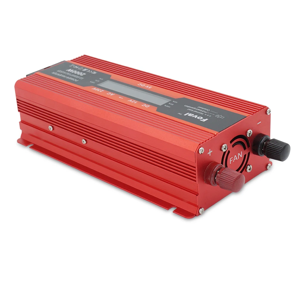 ЖК-дисплей переходник для солнечных батарей двойной 3.1A USB 1500 Вт/2000W2600W автомобильный инвертор питания DC 12 В в AC 230 в Модифицированная синусоида ЕС розетка красный