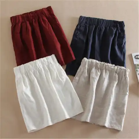 2018 Women Casual Short Skirts Cotton Linen Sexy Lady Elastic Waist Fashion Streetwear Bodycon Solid Mini-Skirt PZ504