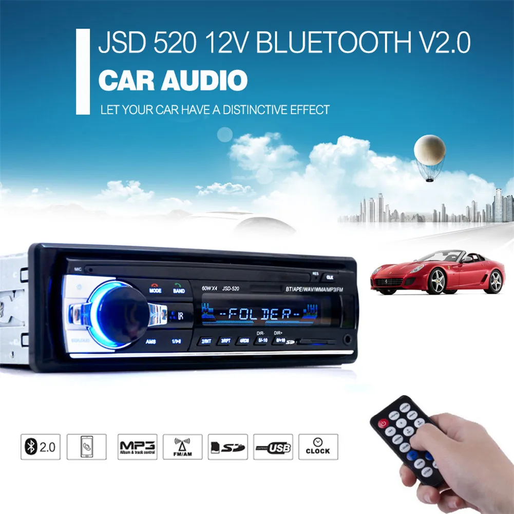 Автомагнитола 12 В Bluetooth V2.0 JSD520 автомобильная стереосистема SD USB MP3 MMC WMA 1 Din FM Aux вход