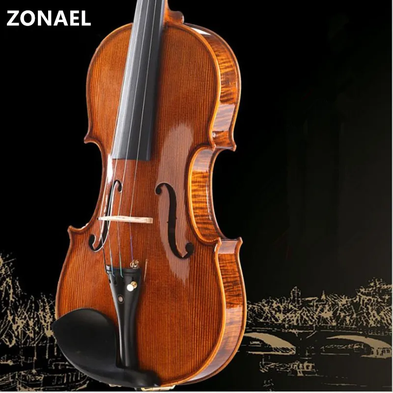 ZONAEL скрипка ручной работы 4/4 3/4 1/4 1/8 крафт полоса клен для начинающих w/Case Mute Bow Dark