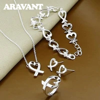 wedding jewelry sets 925 silver heart necklaces bracelets rings earrings for women silver jewelry