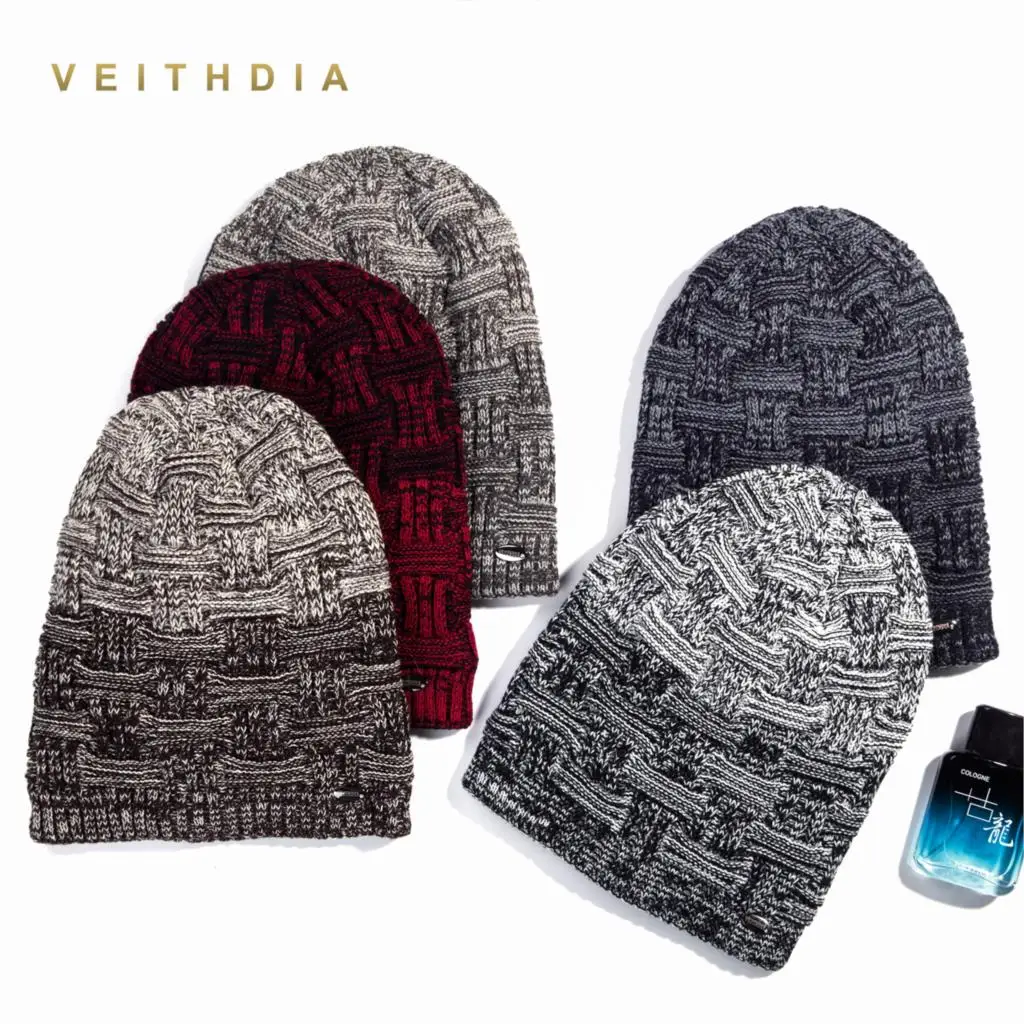 VEITHDIA супер крутые Skullies шапки для мужчин вязаные плюс бархатная Лоскутная цветная