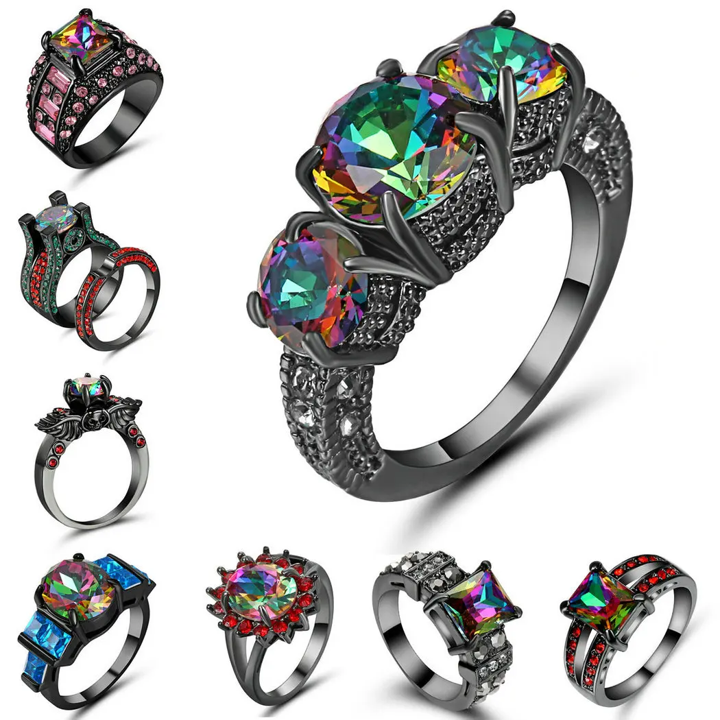 Rainbow Promise красивые обручальные кольца для возлюбленной черного и золотого цвета