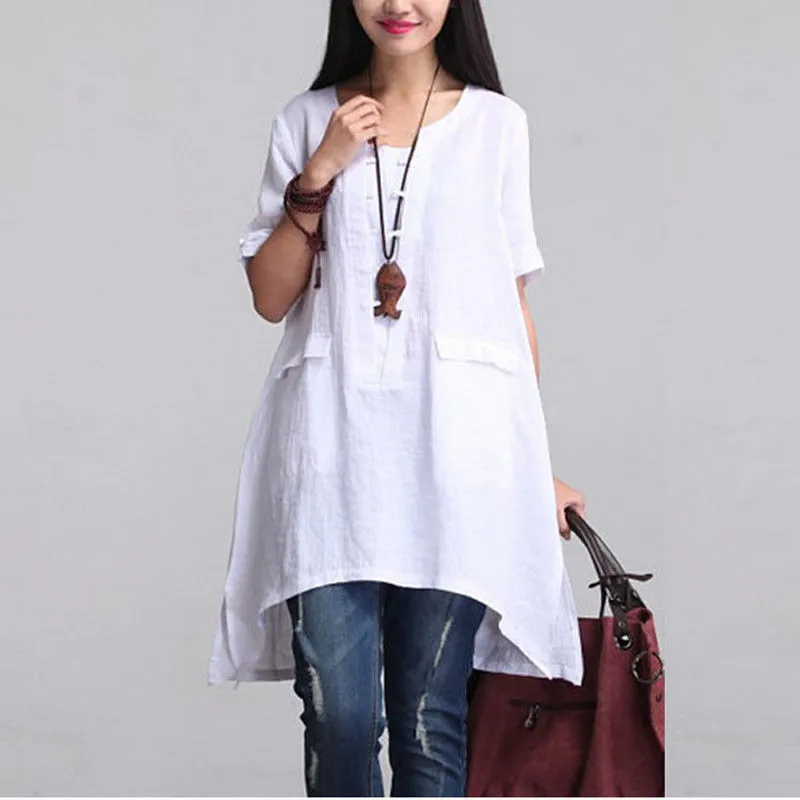 

Women Summer Crew Neck Plain Shirt 2018 New Ladies Casual Short Sleeve Boho Loose Blouse Asymmetrical Plus Size Tops Shirt Hot