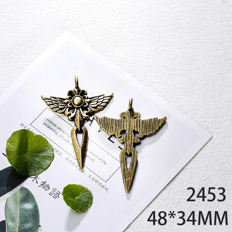 

48*34mm 3pcs Wing Feather Sword Alloy Pendant For Diy Jewelry Making 2 Colors Antique Silver Antique Bronze No.2453