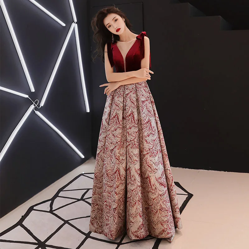 

New Summer Sexy O Neck Long Backless A-line Floral Print Evening Dresses Elegant Party Gowns Glitter Prom Dress For Dinner