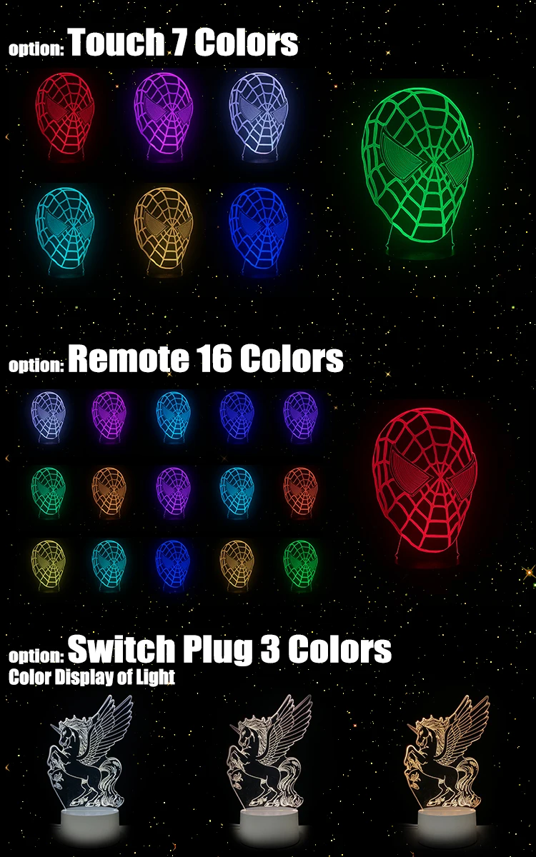 VCIty «Человек-паук»; 3D Ночной свет Led Настольная лампа RGB Изменить многоцветный домашний любители украшения Коллекция Подарки для детей игрушки супер герой