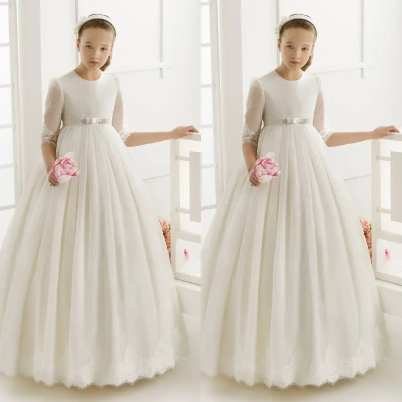 2020 Тюлевое бальное платье с коротким рукавом платья для девочек цветами свадеб