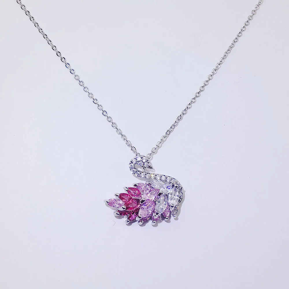 silver pink Yun ruo кубический цирконий камень с покрытием кулон в виде лебедя Цепочки и ожерелья Роза цвета: золотистый, серебристый Цвет Модные украшения подарок на день рождения Женская Прямая - Окраска металла: silver pink