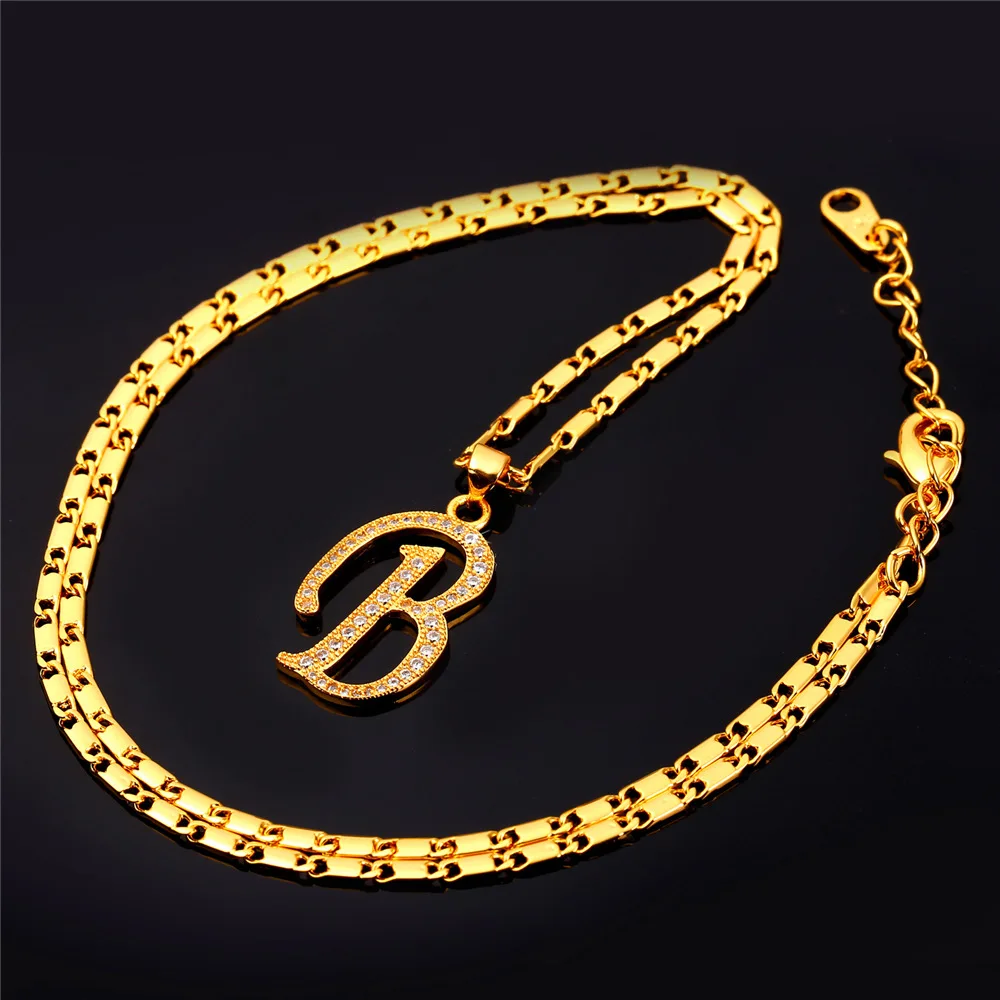 U7 Алфавит B Письмо Подвеска Ожерелье Для Женщин/ Мужчин Ювелирные Изделия Цепочки