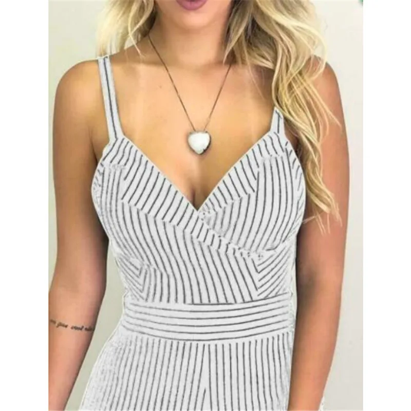 

Women Sexy Summer Striped Jumpsuit Romper V Neck Suspender Ruffles Jumpsuit Shorts Summer Sleeveless Holiday Beach Mini Playsuit