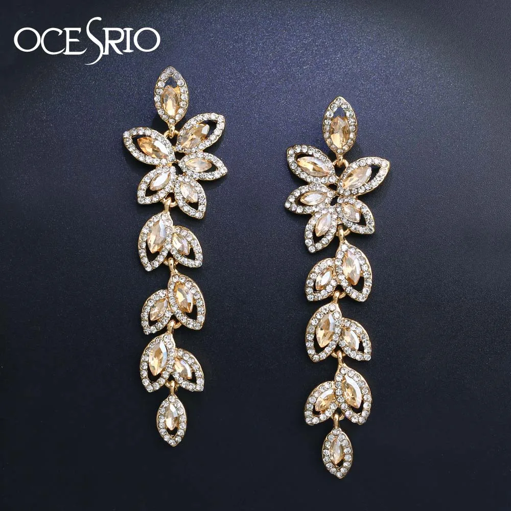 Большие свадебные серьги OCESRIO с цветами и кристаллами стразы для невесты