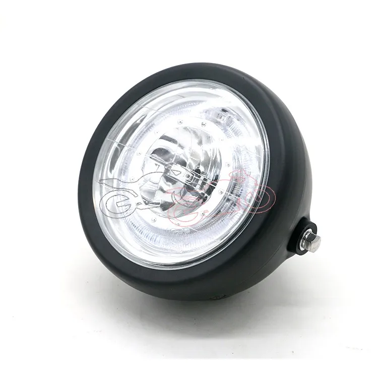 Motorcycle 35W 6.5&quot Blue LED Angel Eye Headlight Headlamp High/low Beam+Metal Retro Grill Mask for Honda Cafe Racer Yamaha |