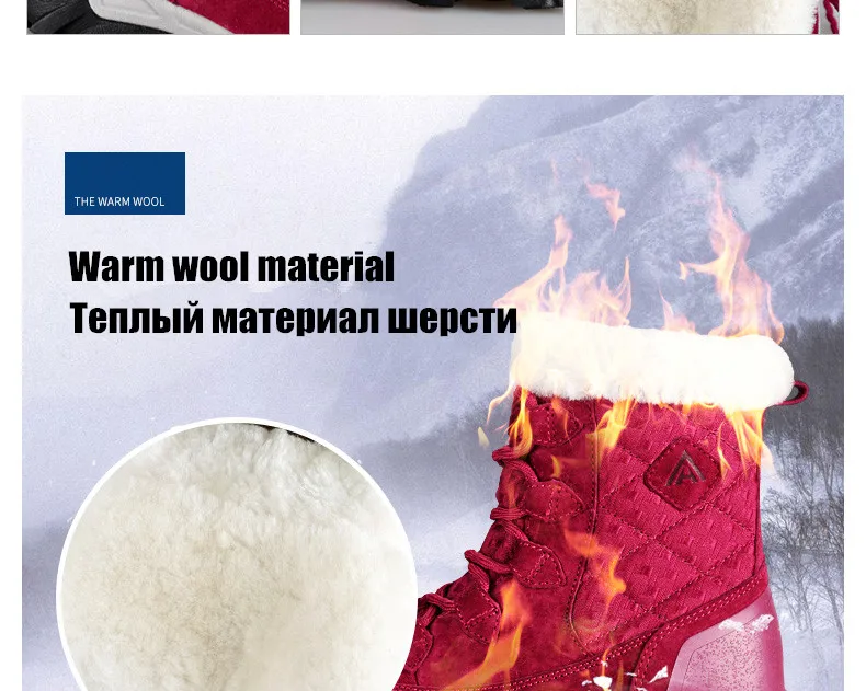 Уличные морозостойкие профессиональные походные кроссовки; зимние плюшевые женские зимние ботинки; высококачественные горные ботинки из натуральной кожи
