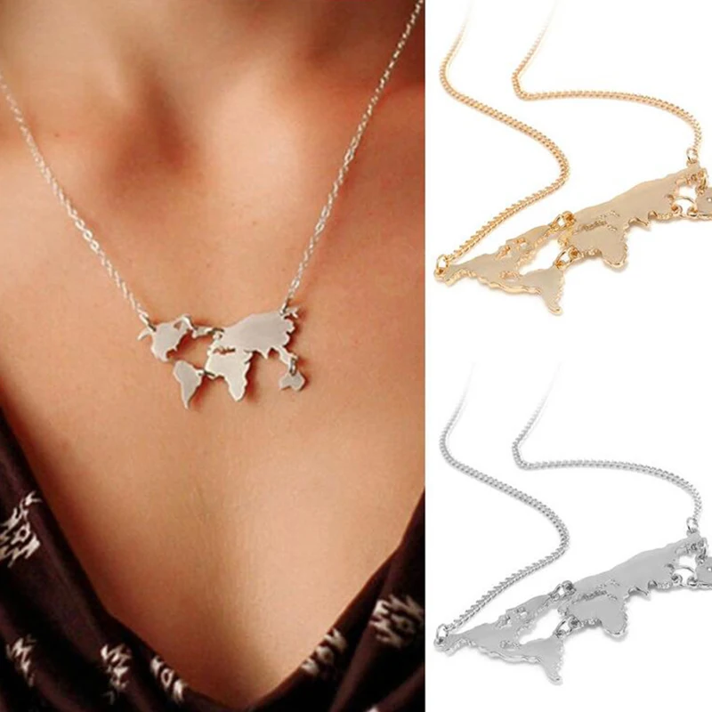 Ожерелье-чокер черное ожерелье мир карта Золотой/Серебряный/свинцовый кулон