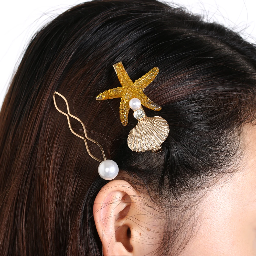 2 шт./компл. корейские Японские Женские жемчужные Заколки в виде морской звезды