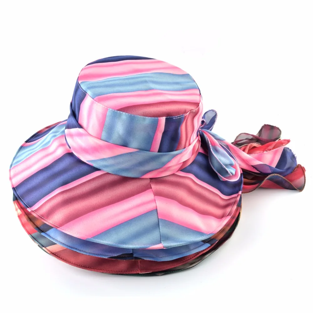 Летняя пляжная шляпа для женщин Элегантный Полосатый бант от солнца Шапки