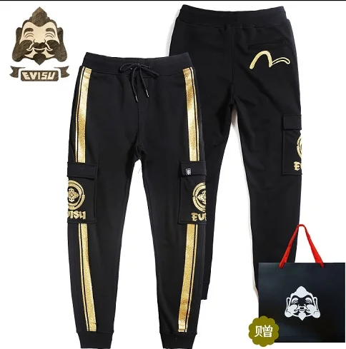 Tide бренд Evisu модные трендовые мужские брюки хлопковые мужские и женские парные набивные спортивные штаны повседневные брюки теплые дышащие брюки
