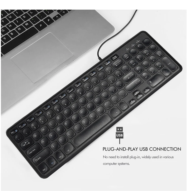 B. O. W Проводная USB клавиатура 96 клавиш, удобные тихие шоколадные клавиши, прочная ультра-тонкая Проводная компьютерная клавиатура для ПК компьютера