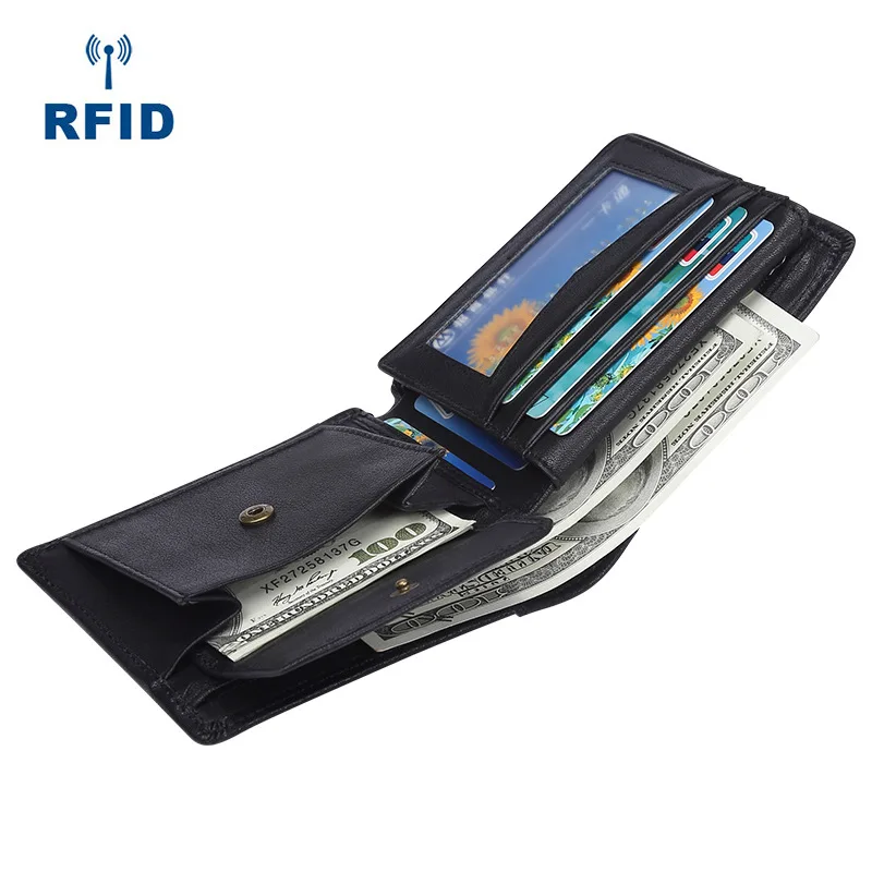 Роскошный RFID кошелек мужской короткий из натуральной воловьей кожи кожаный