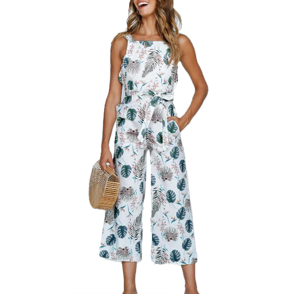 Женский летний цветочный топ без рукавов свободные брюки комбинезон цельный