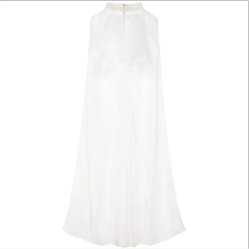 

New arrival women blouse elegant stand neck white color pearls handmade ruffles sleeve European and American style for ladies