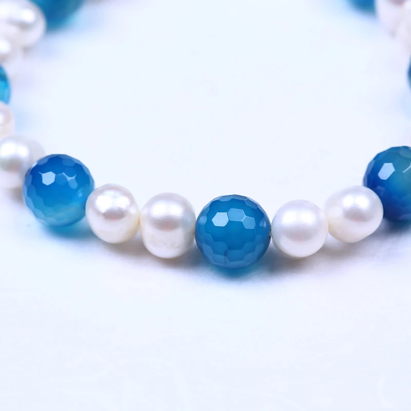 Браслет Daking из натурального пресноводного жемчуга голубой граненый браслет