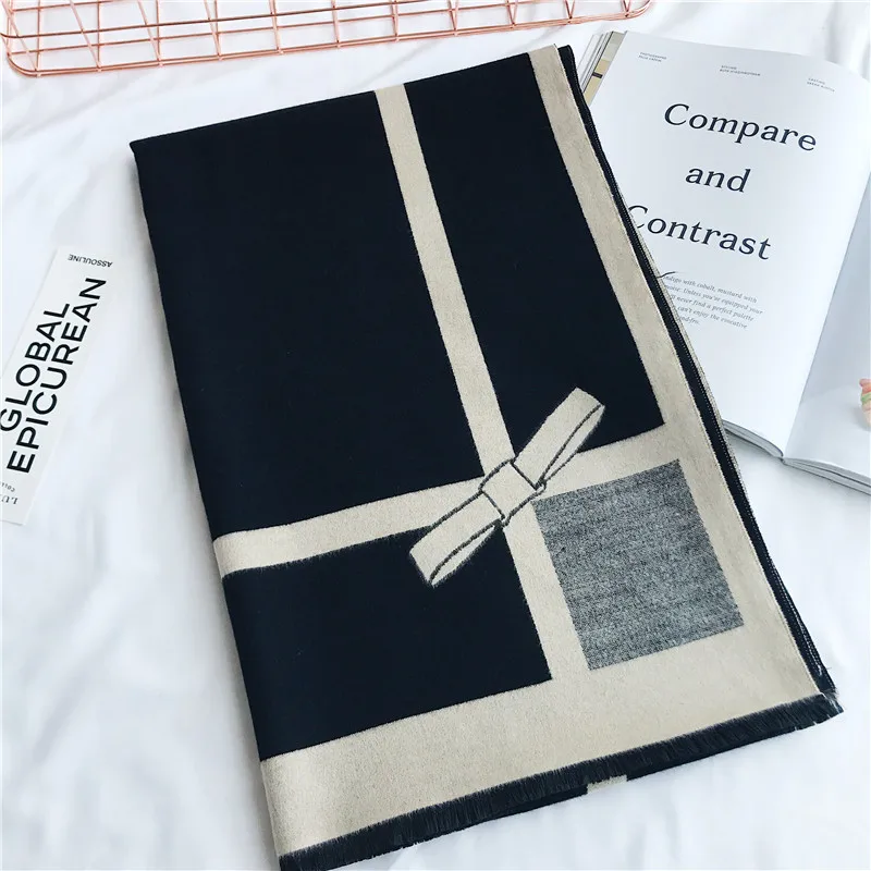 Chanycore корейский бант Модный зимний шарф кашемировые женские шарфы из пашмины